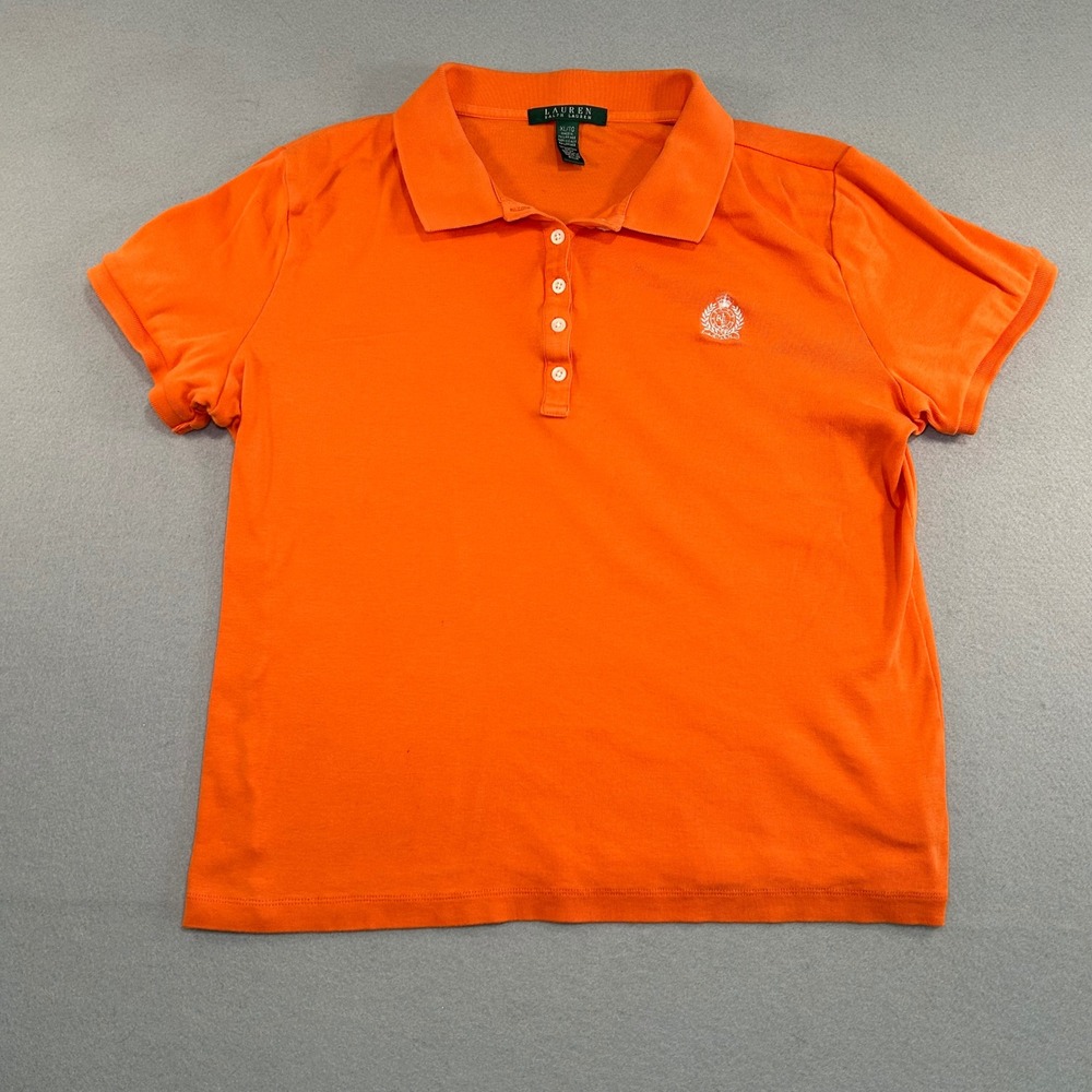 Lauren Ralph Lauren Polo Shirt Womens XL Orange Crest Logo Short Sleeve Cotton